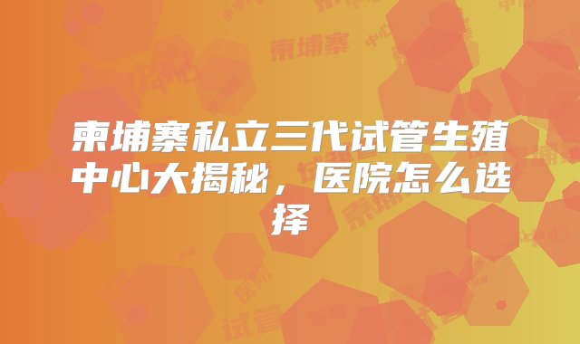 柬埔寨私立三代试管生殖中心大揭秘，医院怎么选择