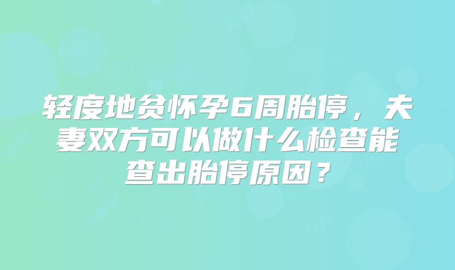 轻度地贫怀孕6周胎停，夫妻双方可以做什么检查能查出胎停原因？