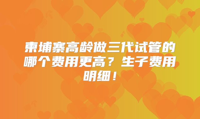 柬埔寨高龄做三代试管的哪个费用更高？生子费用明细！