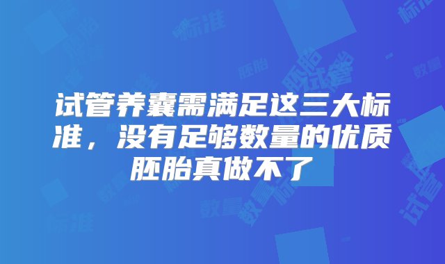 试管养囊需满足这三大标准，没有足够数量的优质胚胎真做不了