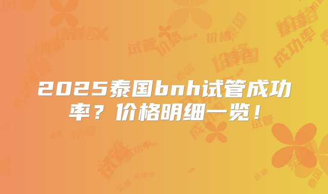 2025泰国bnh试管成功率？价格明细一览！