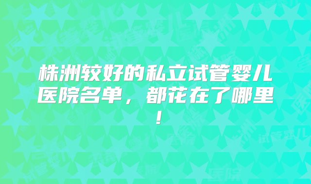 株洲较好的私立试管婴儿医院名单，都花在了哪里！