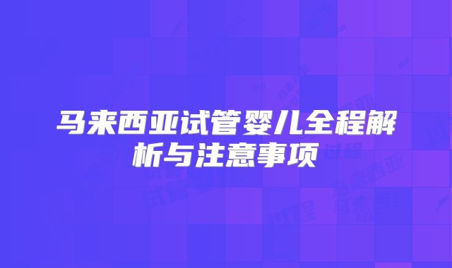 马来西亚试管婴儿全程解析与注意事项