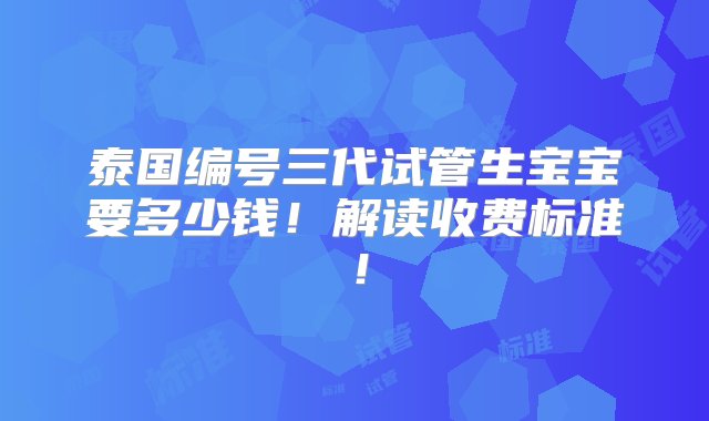 泰国编号三代试管生宝宝要多少钱！解读收费标准！