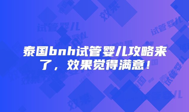 泰国bnh试管婴儿攻略来了，效果觉得满意！