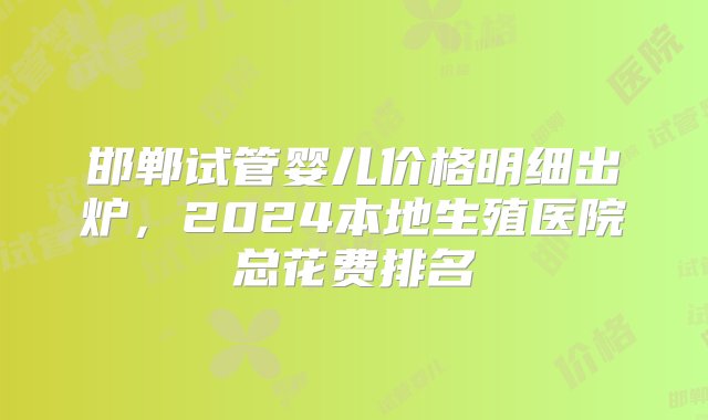 邯郸试管婴儿价格明细出炉，2024本地生殖医院总花费排名