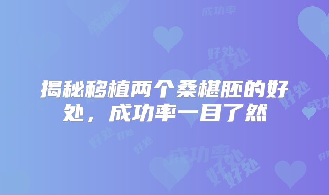 揭秘移植两个桑椹胚的好处，成功率一目了然