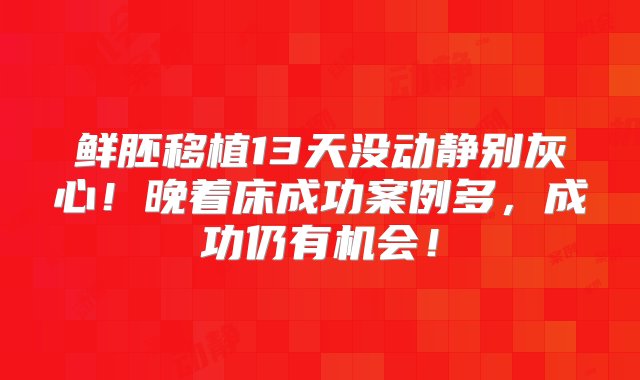 鲜胚移植13天没动静别灰心！晚着床成功案例多，成功仍有机会！