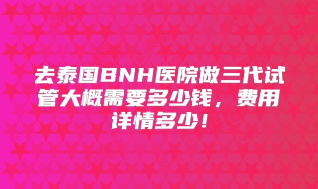 去泰国BNH医院做三代试管大概需要多少钱，费用详情多少！