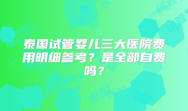 泰国试管婴儿三大医院费用明细参考？是全部自费吗？