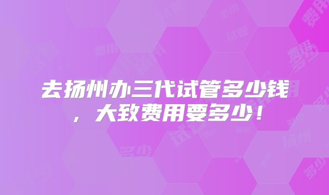 去扬州办三代试管多少钱，大致费用要多少！