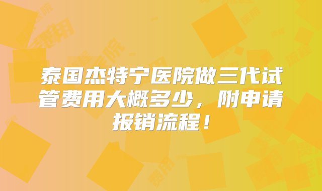 泰国杰特宁医院做三代试管费用大概多少，附申请报销流程！