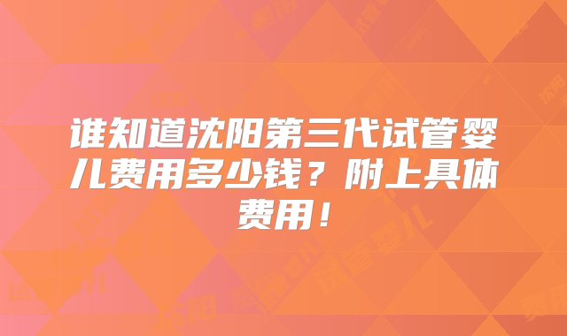 谁知道沈阳第三代试管婴儿费用多少钱？附上具体费用！