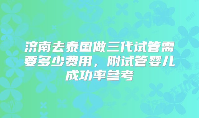 济南去泰国做三代试管需要多少费用，附试管婴儿成功率参考