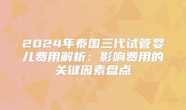 2024年泰国三代试管婴儿费用解析：影响费用的关键因素盘点