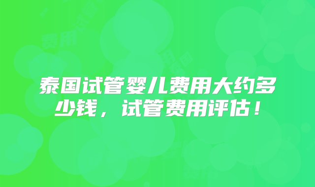 泰国试管婴儿费用大约多少钱，试管费用评估！