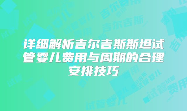 详细解析吉尔吉斯斯坦试管婴儿费用与周期的合理安排技巧