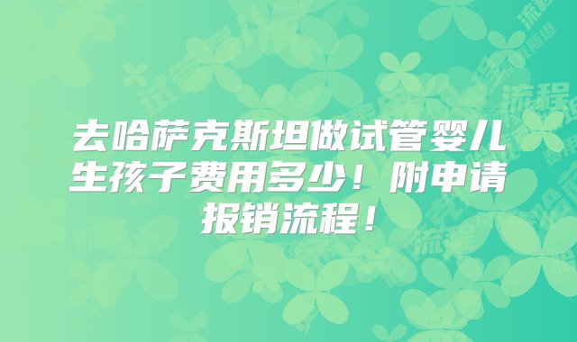 去哈萨克斯坦做试管婴儿生孩子费用多少！附申请报销流程！