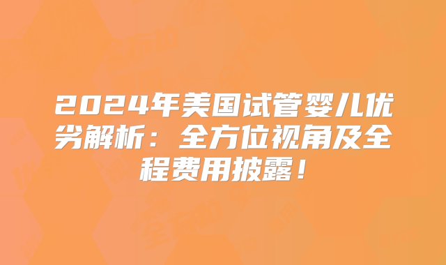 2024年美国试管婴儿优劣解析：全方位视角及全程费用披露！