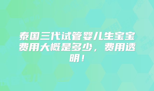 泰国三代试管婴儿生宝宝费用大概是多少，费用透明！