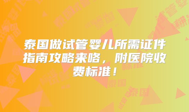 泰国做试管婴儿所需证件指南攻略来咯，附医院收费标准！