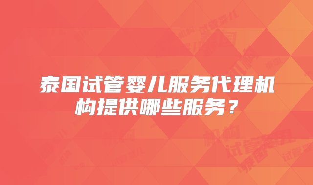 泰国试管婴儿服务代理机构提供哪些服务？