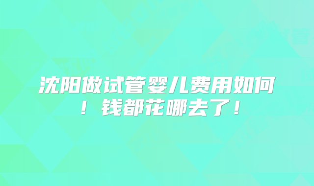 沈阳做试管婴儿费用如何！钱都花哪去了！