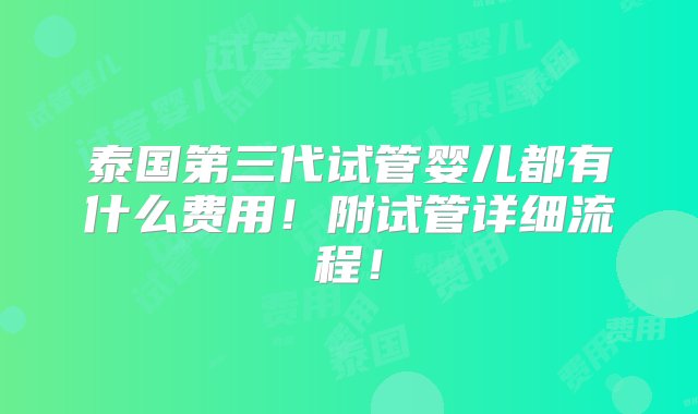 泰国第三代试管婴儿都有什么费用！附试管详细流程！