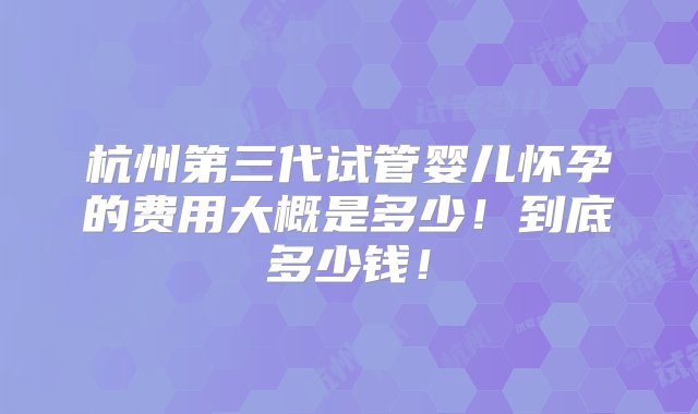 杭州第三代试管婴儿怀孕的费用大概是多少！到底多少钱！