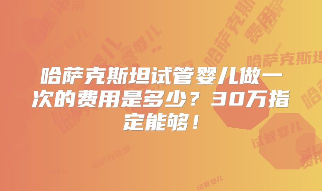 哈萨克斯坦试管婴儿做一次的费用是多少？30万指定能够！