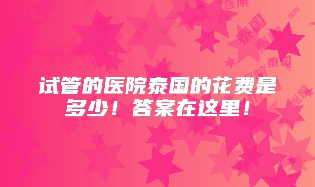 试管的医院泰国的花费是多少！答案在这里！