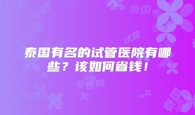 泰国有名的试管医院有哪些？该如何省钱！