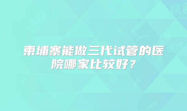 柬埔寨能做三代试管的医院哪家比较好？