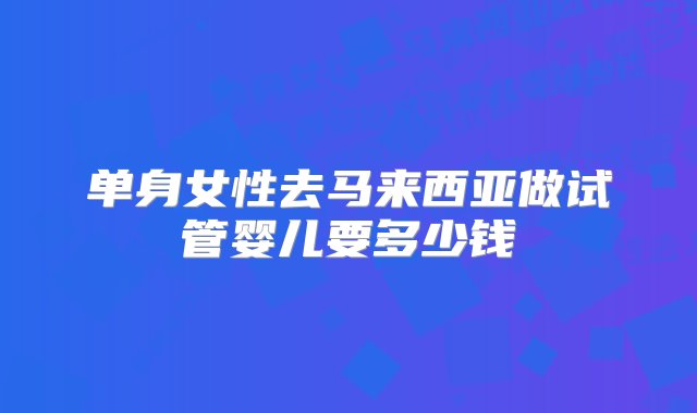 单身女性去马来西亚做试管婴儿要多少钱