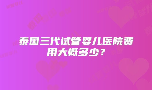 泰国三代试管婴儿医院费用大概多少？