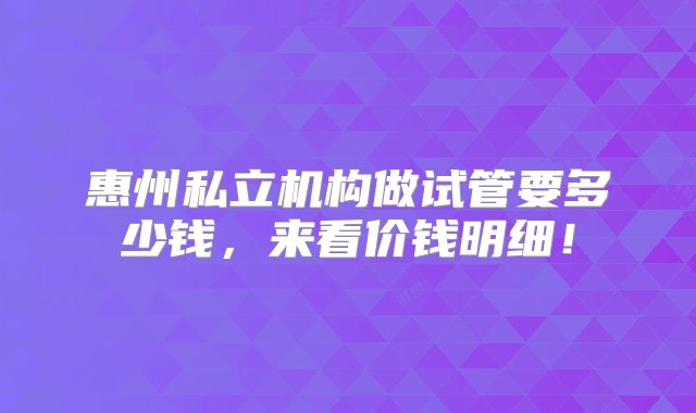 惠州私立机构做试管要多少钱，来看价钱明细！