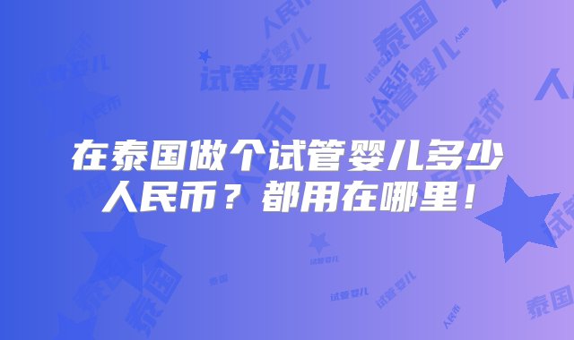 在泰国做个试管婴儿多少人民币？都用在哪里！