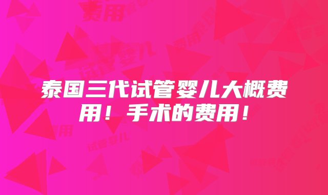 泰国三代试管婴儿大概费用！手术的费用！