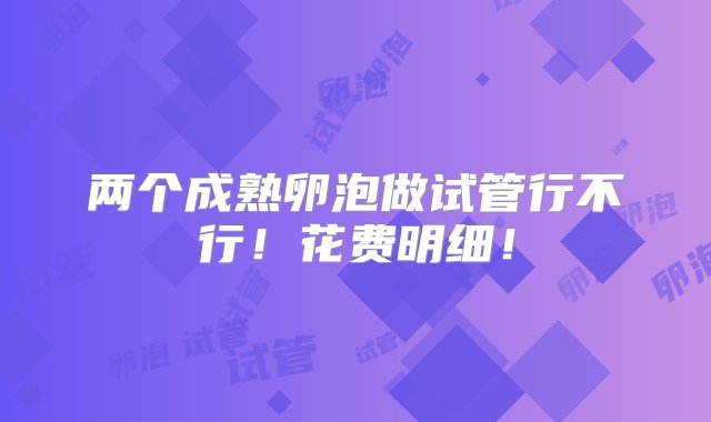 两个成熟卵泡做试管行不行！花费明细！