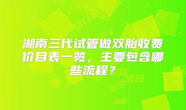 湖南三代试管做双胎收费价目表一览，主要包含哪些流程？