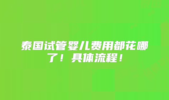 泰国试管婴儿费用都花哪了！具体流程！