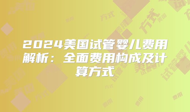 2024美国试管婴儿费用解析：全面费用构成及计算方式