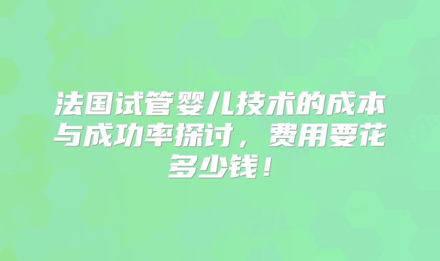 法国试管婴儿技术的成本与成功率探讨，费用要花多少钱！