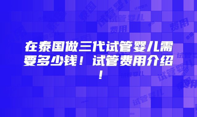 在泰国做三代试管婴儿需要多少钱！试管费用介绍！