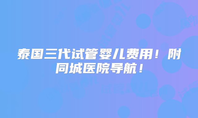 泰国三代试管婴儿费用！附同城医院导航！