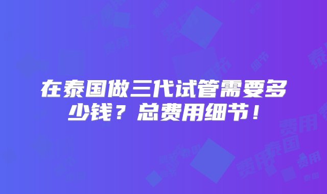 在泰国做三代试管需要多少钱？总费用细节！