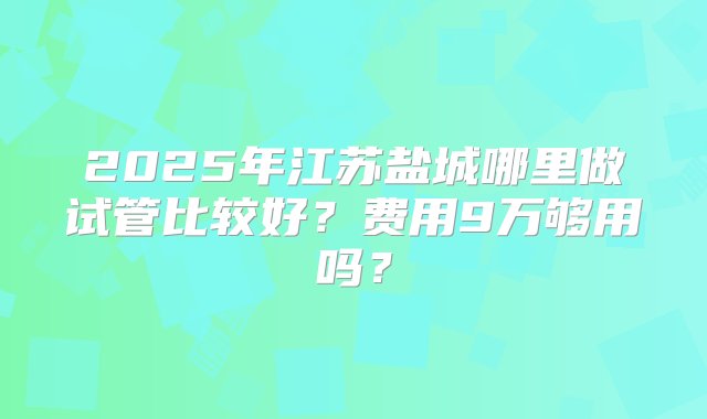 2025年江苏盐城哪里做试管比较好？费用9万够用吗？