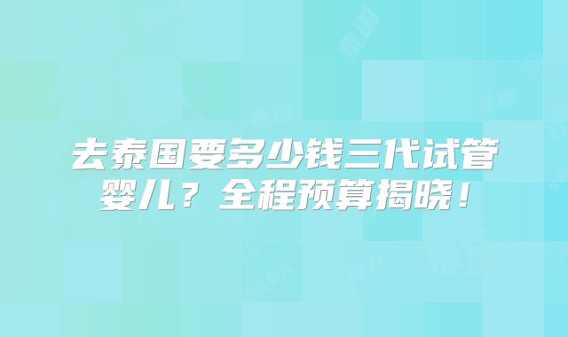 去泰国要多少钱三代试管婴儿？全程预算揭晓！