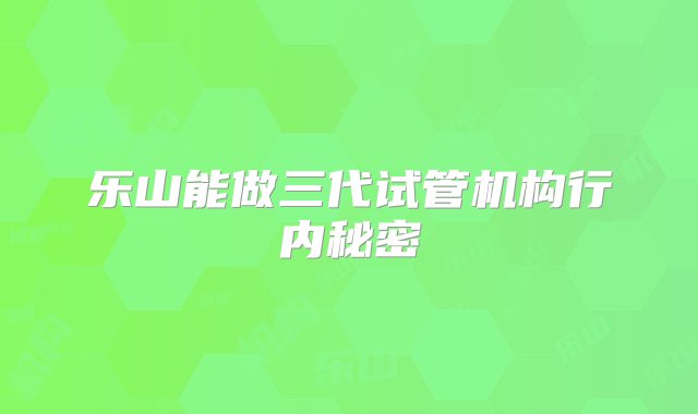 乐山能做三代试管机构行内秘密