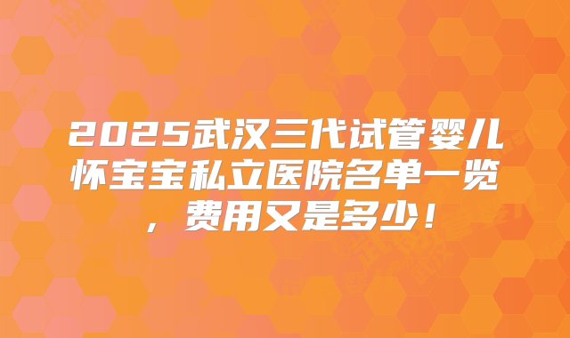 2025武汉三代试管婴儿怀宝宝私立医院名单一览，费用又是多少！